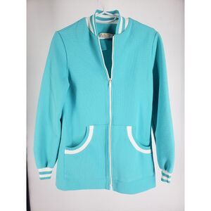 Vintage Varsity by Catalina Blue Teal Retro Track Jacket‎ Cardigan Size 7/8